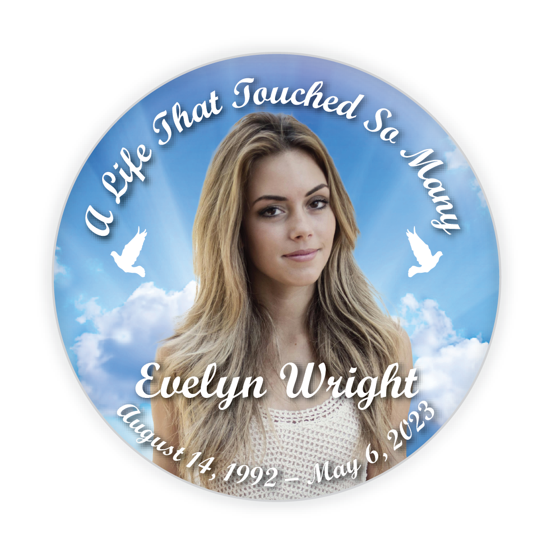 Cloud Background with Doves Memorial Button #1002