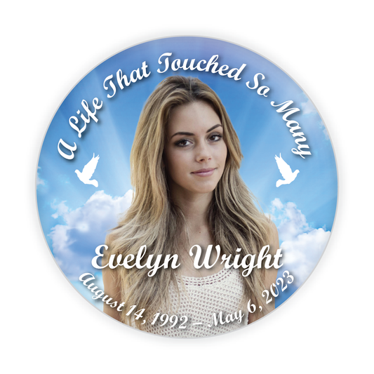 Cloud Background with Doves Memorial Button #1002
