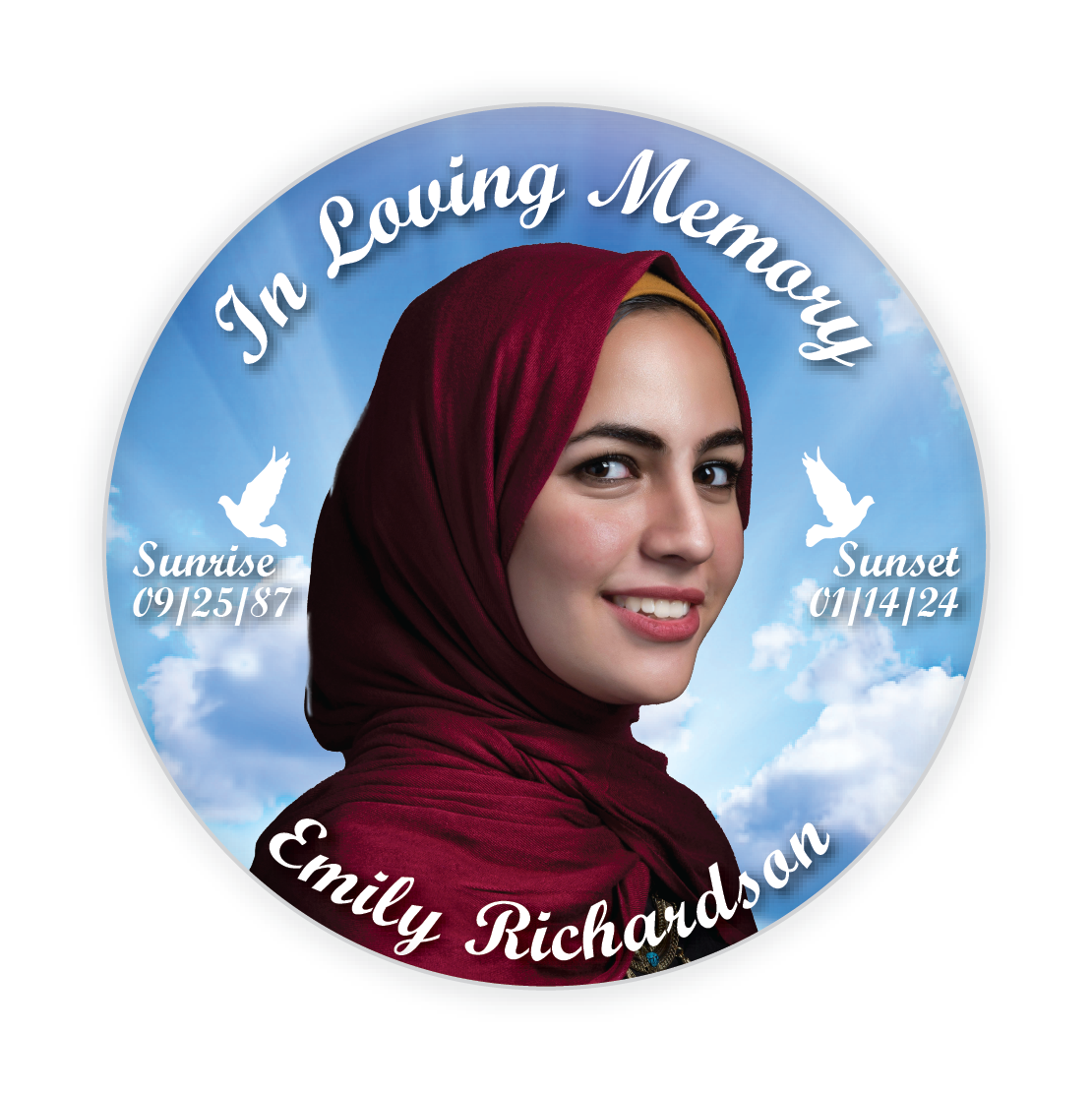 Cloud Background with Doves Memorial Button Alternate Design #1002