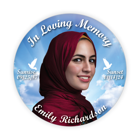 Cloud Background with Doves Memorial Button Alternate Design #1002