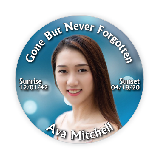 Soft Blue Memorial Button with Sunrise & Sunset #6003