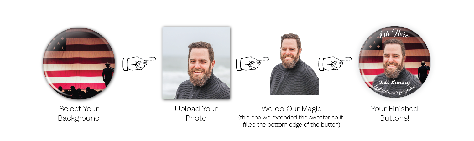 Custom memorial button with a professional design, honoring a loved one with a personalized tribute pin.