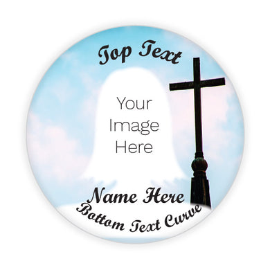 Custom Memorial Button with Cloud & Cross Background