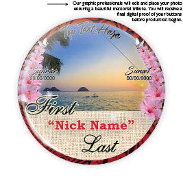 Islander Tribal Background Remembrance Button with pink flowers
