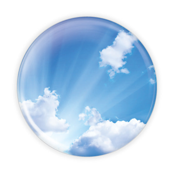 Personalized memorial button with a serene cloud background, symbolizing peace and remembrance. A thoughtful tribute pin for honoring loved ones.