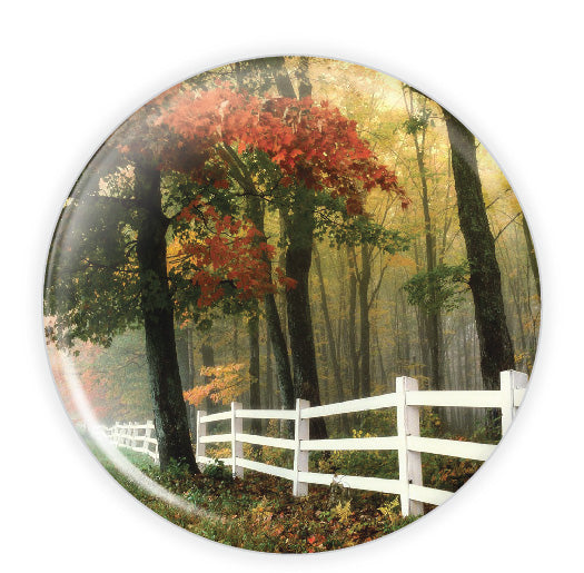 Customizable memorial button with a warm fall-themed background, symbolizing remembrance and the beauty of life. A heartfelt tribute pin for honoring loved ones.