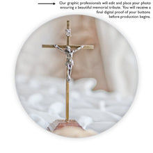 Load image into Gallery viewer, Gold Cross with Jesus Personalizable Button